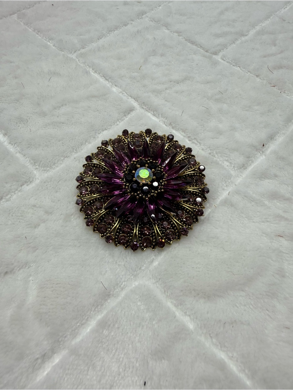 Vintage-Inspired Purple Floral Crystal Brooch - Unbranded